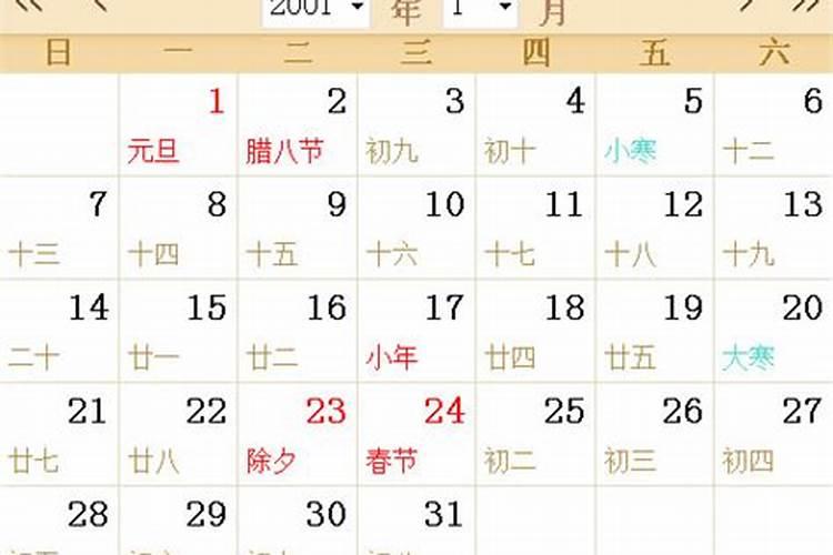 2001年除夕是几月几日农历