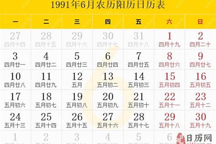 1991年农历6月24五行